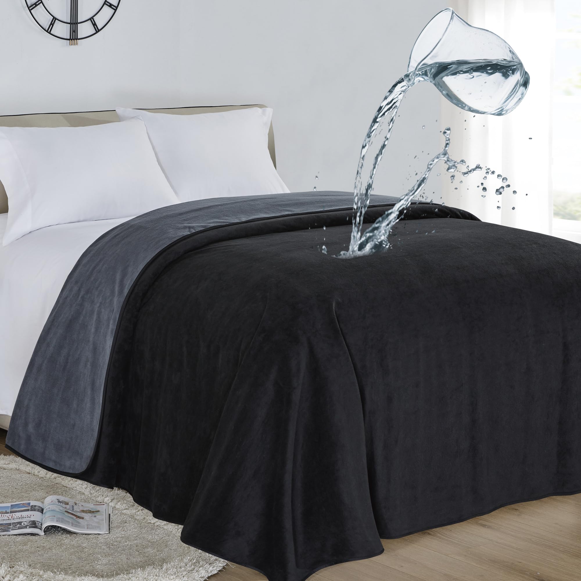 softan Waterproof Blanket Cover 230x230CM for Baby, Adults, Dogs, Cats or Any Pets, 3 Layer Protector and 100% Leak Proof blanket for Bed, Sofa and Other Furniture, Easy to Clean, Charcoal & Black