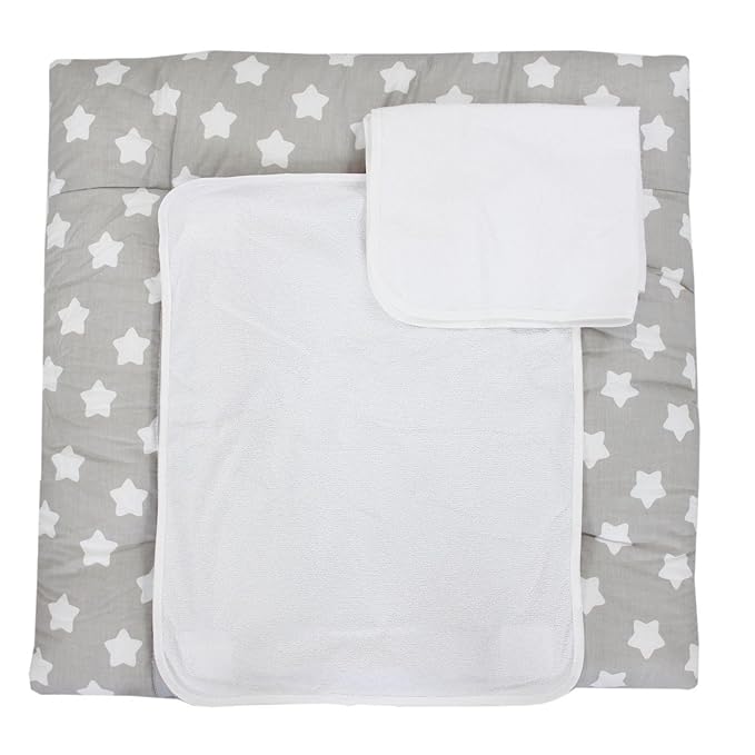 TupTam Wickelauflage inkl. 2 Frotteebezüge, Farbe: Grau Große Weiße Sterne, Größe: 75 x 85 cm