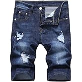 MLANM Men's Denim Shorts Classic Fit Distressed Summer Fashion Ripped Jean Shorts