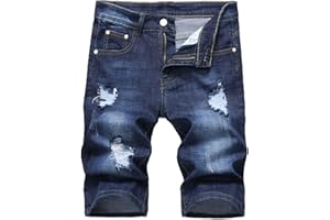 MLANM Men's Denim Shorts Classic Fit Distressed Summer Fashion Ripped Jean Shorts