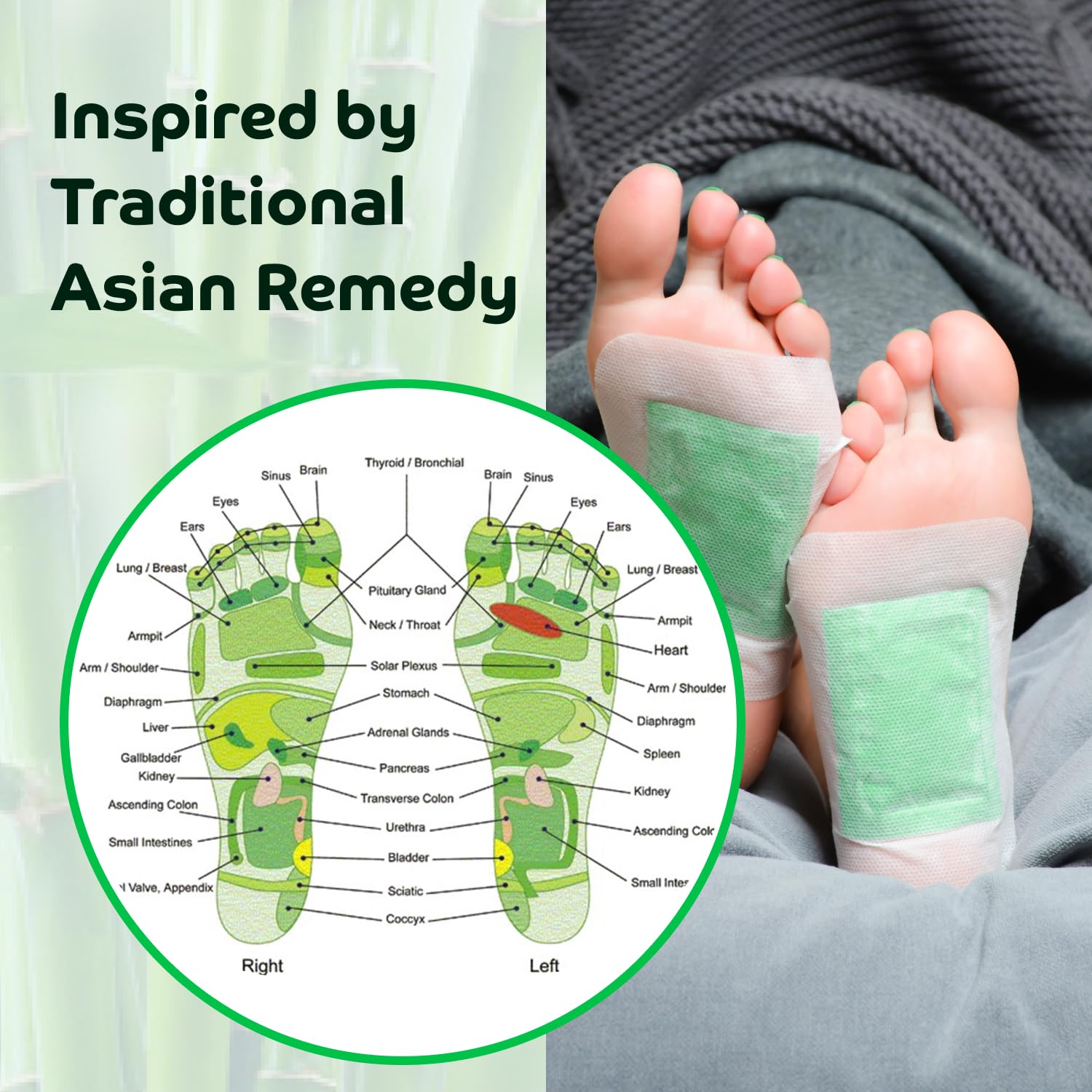 Bandoo Original Deep Cleansing Foot Pads | Rana Pads | Premium Natural Bamboo Foot Pads | Japanese Pads | Cleanse, Moisturize & Energize | for Men & Women | 10 Pads