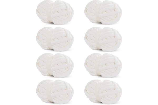 HOMBYS White Fluffy Chunky Chenille Yarn for Crocheting and Knitting Blankets, Super Bulky Soft Plush Yarn, 8 Jumbo Pack (31.7 yds,8 oz Each Skein)
