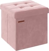 SONGMICS Storage Ottoman Foldable Foot Rest 38x38 cm Jelly Pink LSF227R51