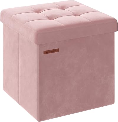 SONGMICS Storage Ottoman Foldable Foot Rest 38x38 cm Jelly Pink LSF227R51