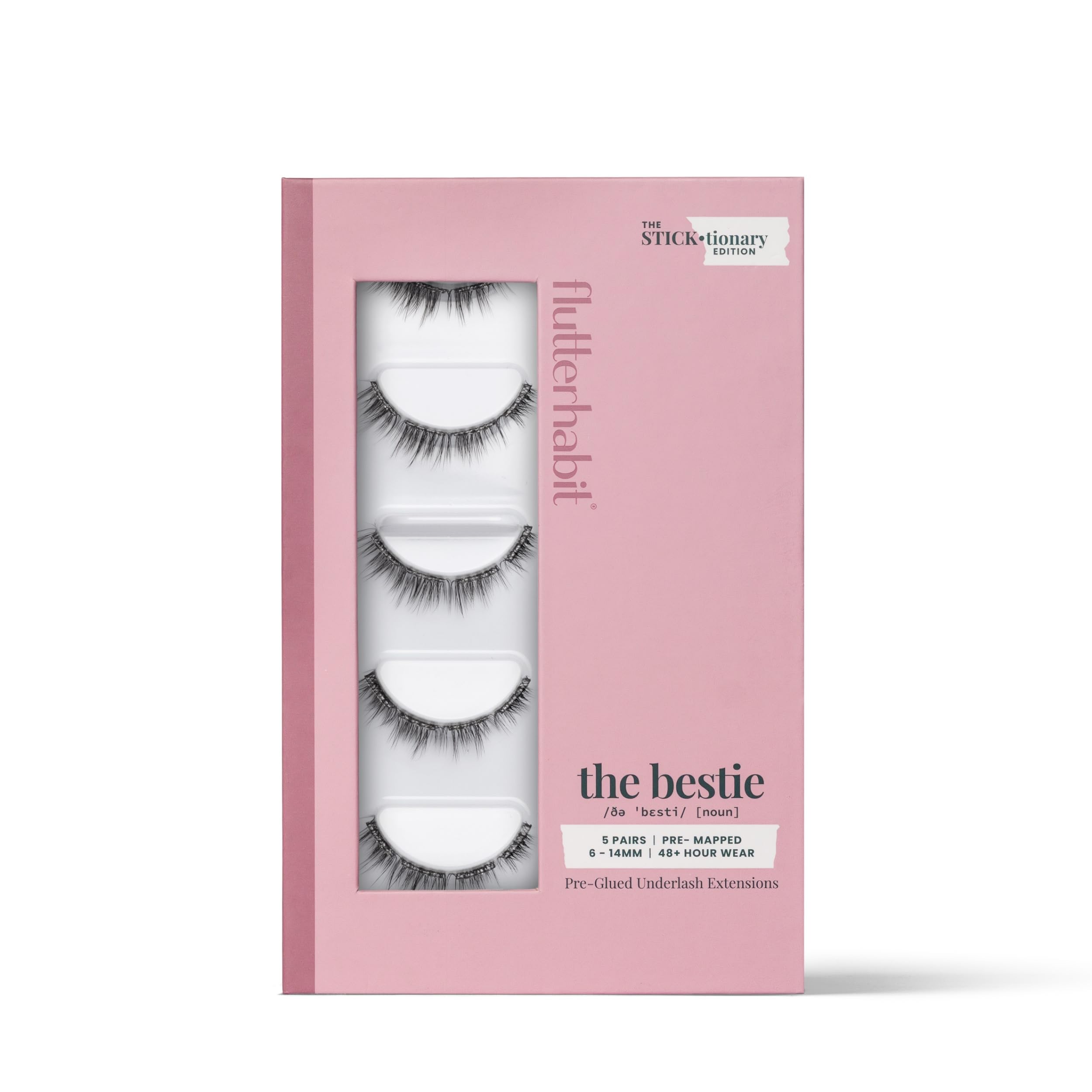 Photo 1 of FlutterHabit STICKtionary Bestie Self Adhesive Eyelashes Kit, Pre Glued Underlash Strips for Beginners, No Glue Lash Extensions, Lightweight Reusable Clusters for Natural Look at Home (5 Pairs)