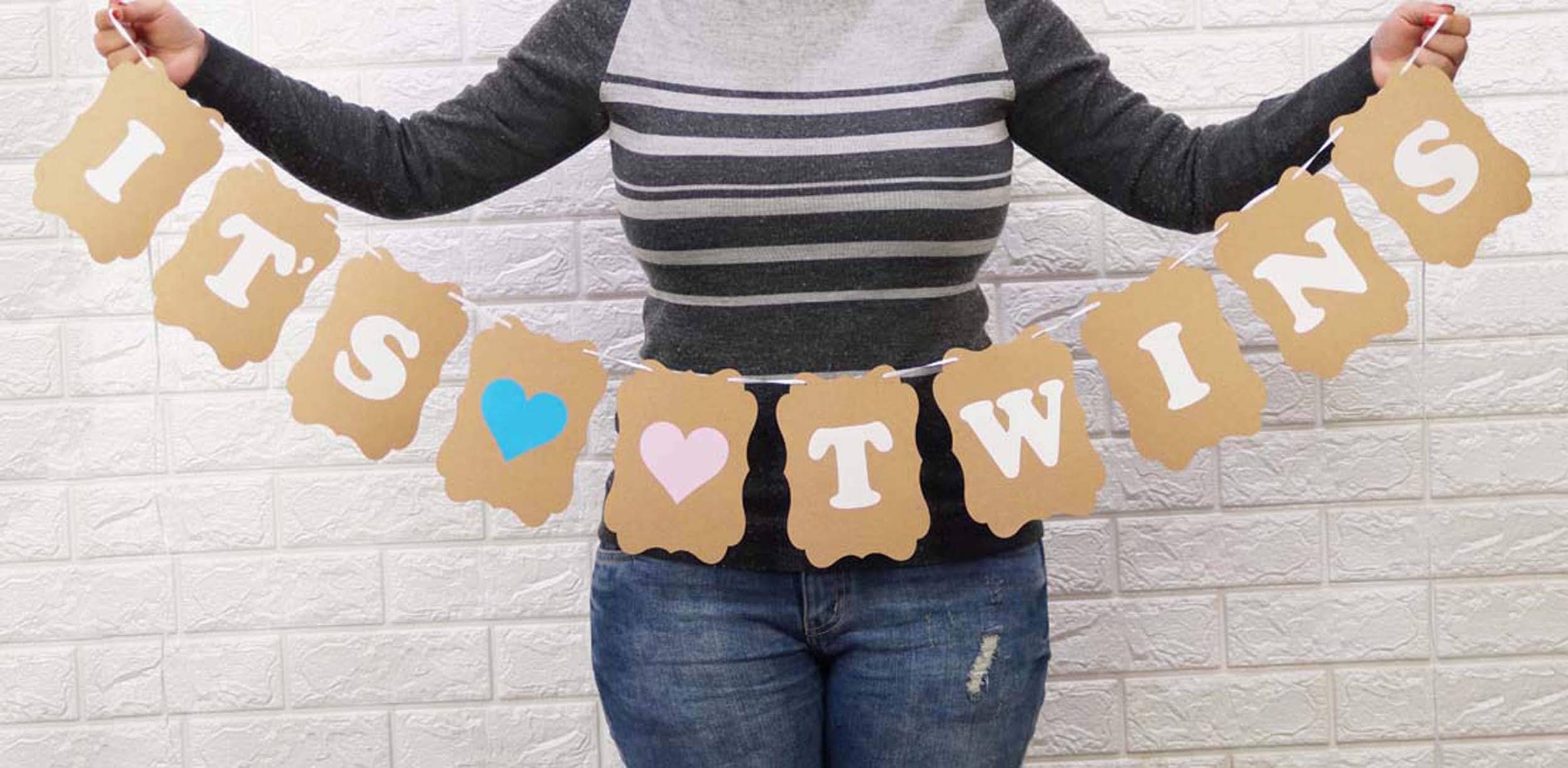 Inkdotpot Rustic Kraft It's Twins Bunting Gender Reveal Bunting Flag Baby Gender Show Party Supplies Pregnancy Announcement