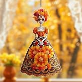 Day of The Dead Sun Catcher – Sugar Skull Faux Stained Glass Hanging, Dia de Los Muertos Window Decor, Halloween Skeleton Ornament, Fall Seasonal Decoration
