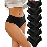 Sth Big High Waisted Seamless Underwear for Women No Show Panties Cheeky Scalloped Edge Bikini Breathable Briefs 6 Pack