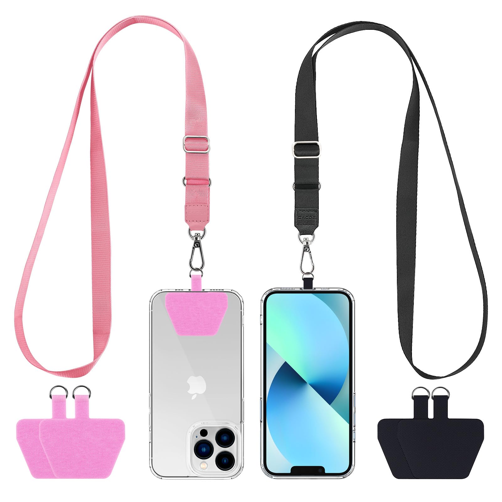 Photo 1 of CACOE Phone Lanyard 2 Pcs Adjustable Neck Strap,4 Pcs Patches,Universal Crossbody Multifuctional Patch Cell Phone Lanyards Compatible with Most Smartphones(Black+Pink)