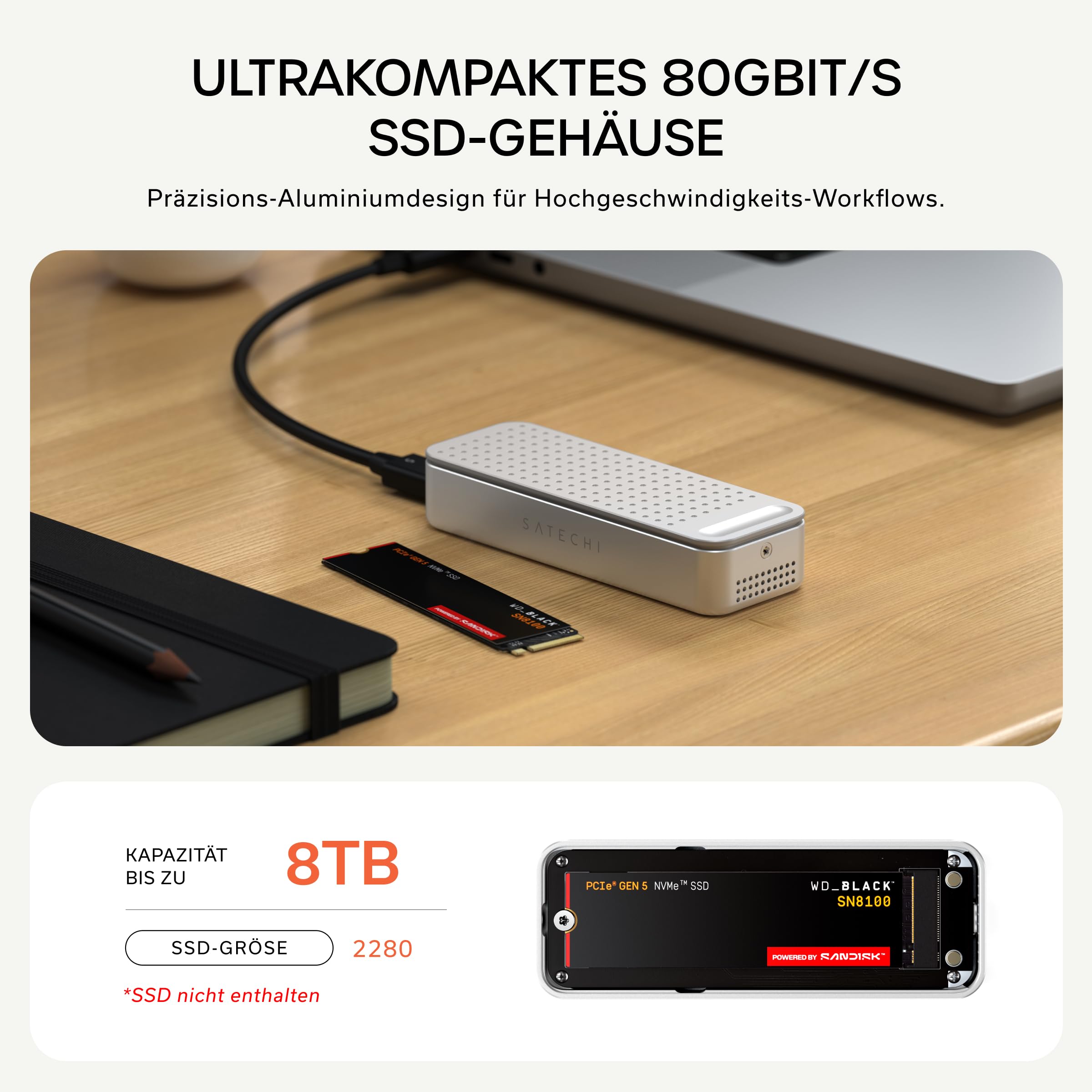 SATECHI DotDisk™ 80-Gbit/s-NVMe-SSD-Gehäuse, Silber 2