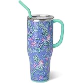 Swig Life 40oz Mega Mug, 40 oz Tumbler with Handle and Straw, Cup Holder Friendly, Dishwasher Safe, Extra Large Insulated Tumbler, Stainless Steel (Under the Sea)