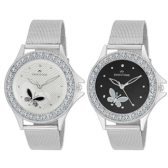 Swisstone Analogue White & Black Dial Women's & Girl's Watch Combo - Cmb501-Wht-Blk
