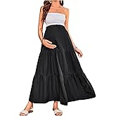 MakeMeChic Women's Maternity Skirt Floral High Waist Elastic Ruffle Flowy Long Skirt Maxi Boho Skirts