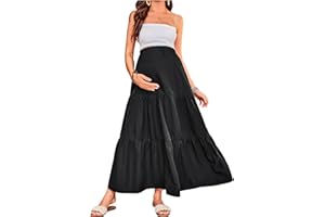 MakeMeChic Women's Maternity Skirt Floral High Waist Elastic Ruffle Flowy Long Skirt Maxi Boho Skirts
