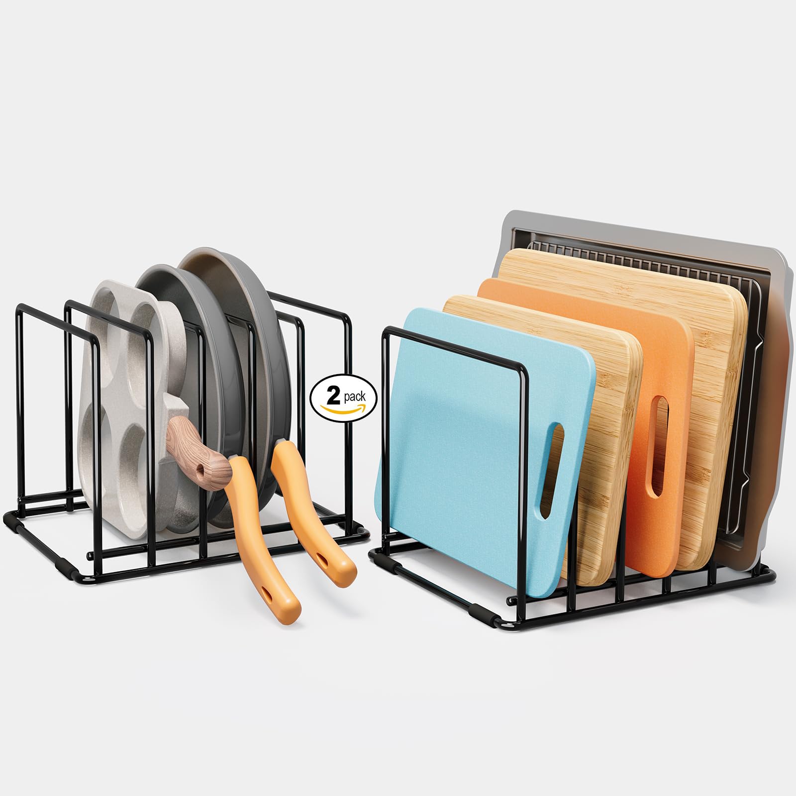 Photo 1 of 2-Pack Cutting Board Organizer, 5-Slot Steel Kitchen Storage Rack for Cutting Boards, Baking Trays, and Thin Pans - Compact Clutter-Free Solution