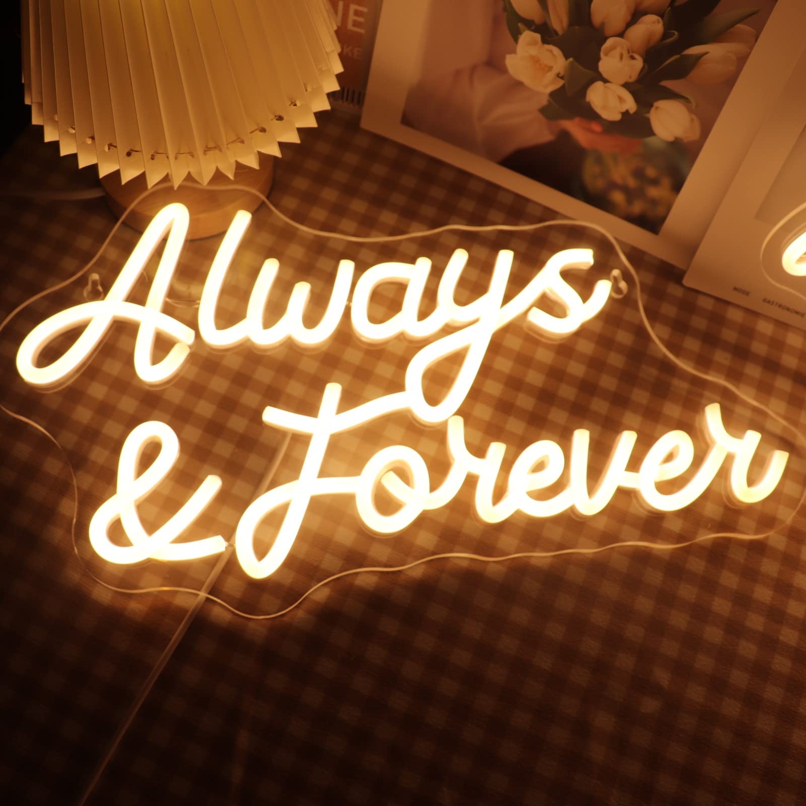 LED Always and Forever Neon Sign USB Powered with Dimmer Switch Neon Lights for Room Home Art Wall Decor Wedding Engagement Party Wall Hanging Decoration (Warm white)