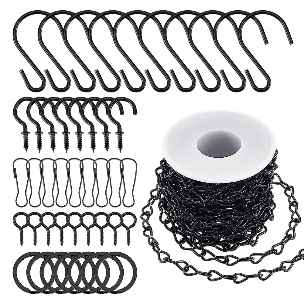 AHANDMAKER 275 Inch Hanging Chain Adjustable Metal Hanging Chain with Hooks and Clips, Black Chains for Plants, Bird Feeders, Chimes, Billboards, Decorative Ornaments