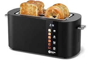 Balter Toaster 4 Slice Wide Slot, Bagel Function, Long Slot, Stainless Steel, Touch Screen, Built-in Rack, Extra-Wide 1.5" Sl