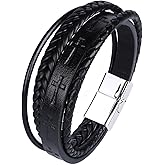 Mrcaois Mens Leather Cross Bracelet Multilayer Braided Wristband Bangle Bracelets with Stainless Steel Buckle Religious Gift for Men Brown/Black/Blue–8.3 inch