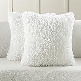 FUTEI Cream White Decorative Throw Pillow Covers 18x18 Inch Set of 2,Soft Fluffy Faux Wool Fur Boucle Textured Cushion Case,Modern Home Decor for Couch Bed Living Room Office