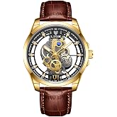 MASTOP Men's Clear Quartz Watch Diamond Men Stainless Steel Waterproof Watch Business Skeleton Quartz Watches for Men