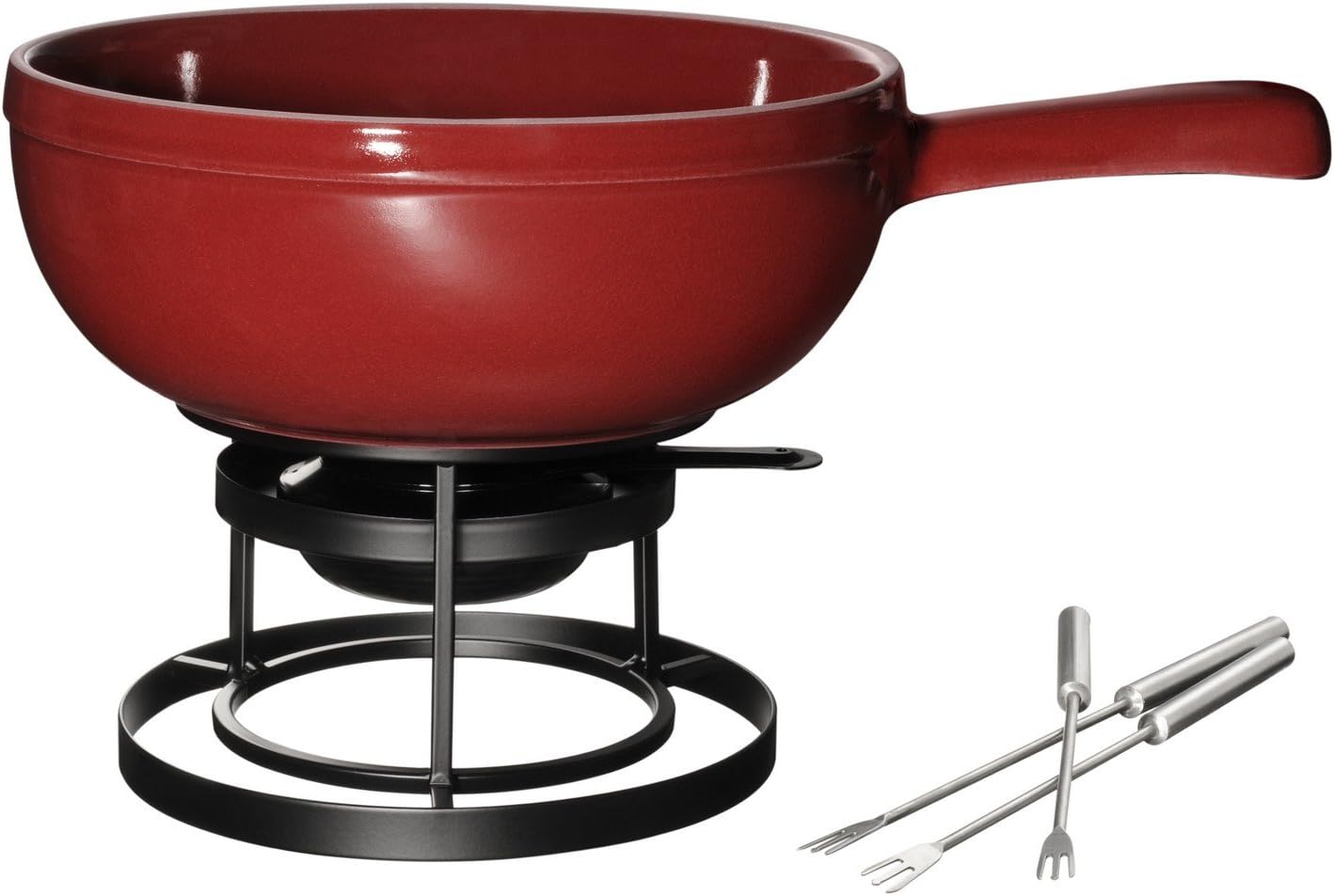Emile Henry EH619922 Fondue Set mit Gabeln Und Réchaud, RougeFlame