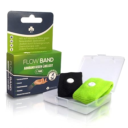 Sanicos Flow Band - Hochwertiges Akupressur Armband – Befreit zuverlässig von Übelkeit – Natürlich wirksam bei Schwangerschaf