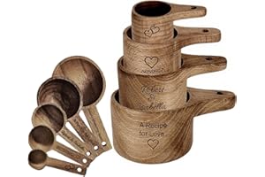 UIDMEN Personalized Wooden Measuring Cups and Spoons Set, Solid Acacia Wood Measuring Cups, Wood Kitchen Accessories, Cute Me