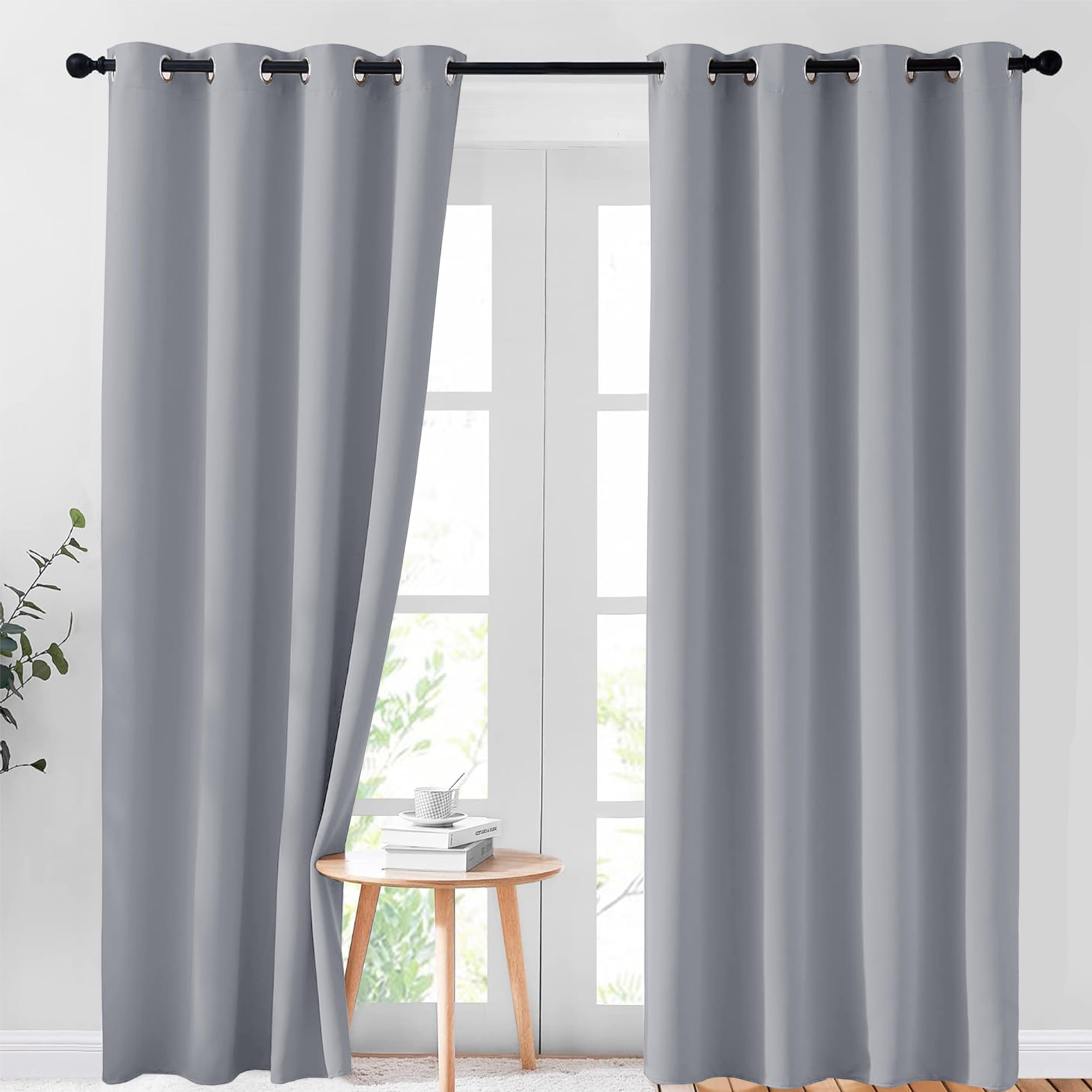 AR Ware Silver Blackout Curtains - 2 Panels Drapes Eyelet Thermal Curtains for Living Room and Bedroom - Energy Saving - Soundproof lightweight curtains (46 x 72 inches)