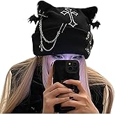 TYHOTULY Y2k Goth Beanie Hats for Women Winter Punk Emo Grunge Cat Ear Knitted Cap Gothic Streetwear Halloween Accessories