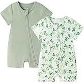 Bafeicao Baby 2 Pack Bamboo Viscose Sleeper Romper Soft Ribbed Short Sleeve 2 Way Zipper Summer Pajamas Clothes
