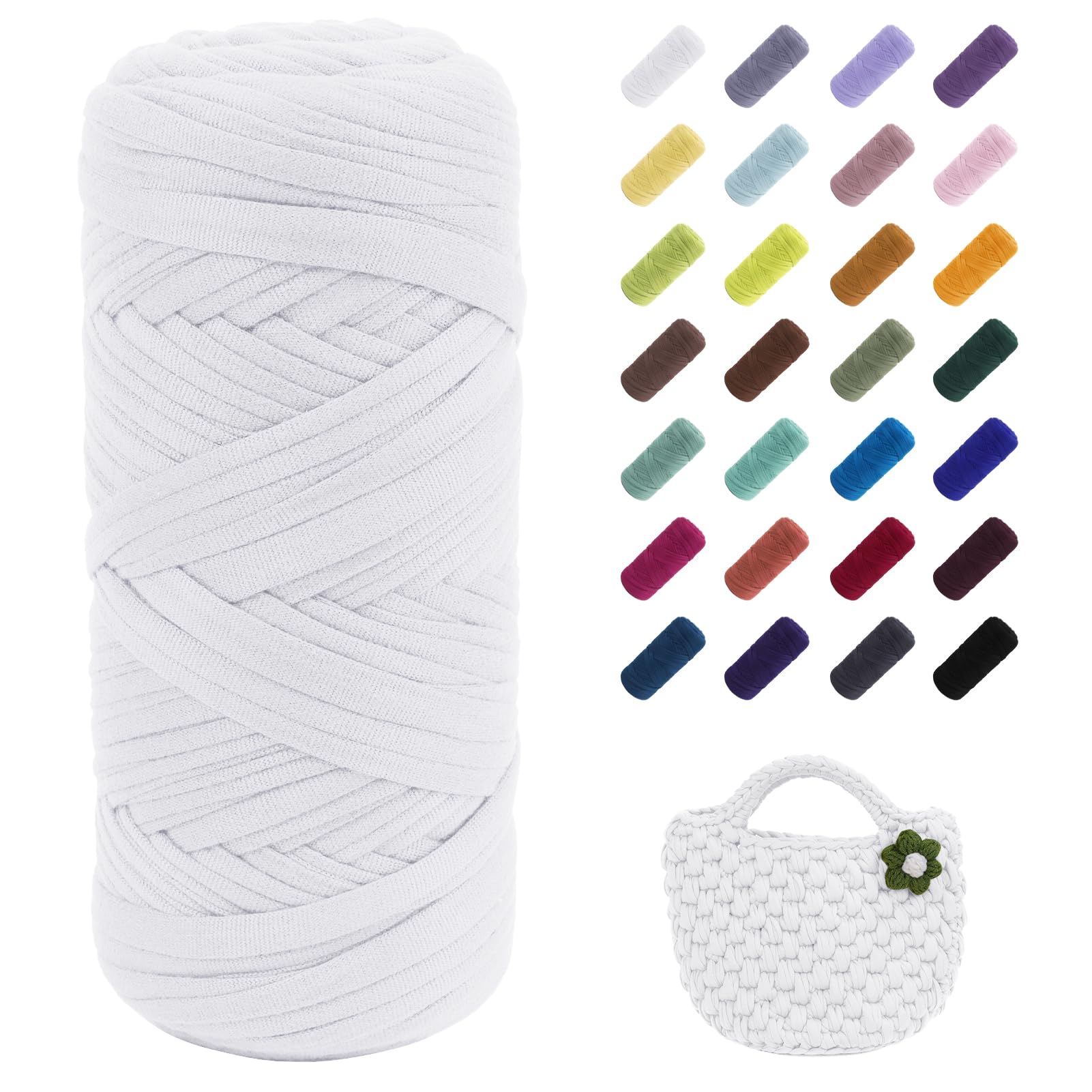Uiopa T-Shirt Yarn, 200g/196ft Elastic Fabric Cloth Knitting T Shirt Yarn, Cream White Thick Crochet Fabric Ribbon for Crocheting Bags/Baskets/Rugs, Home Decor, DIY Crafts