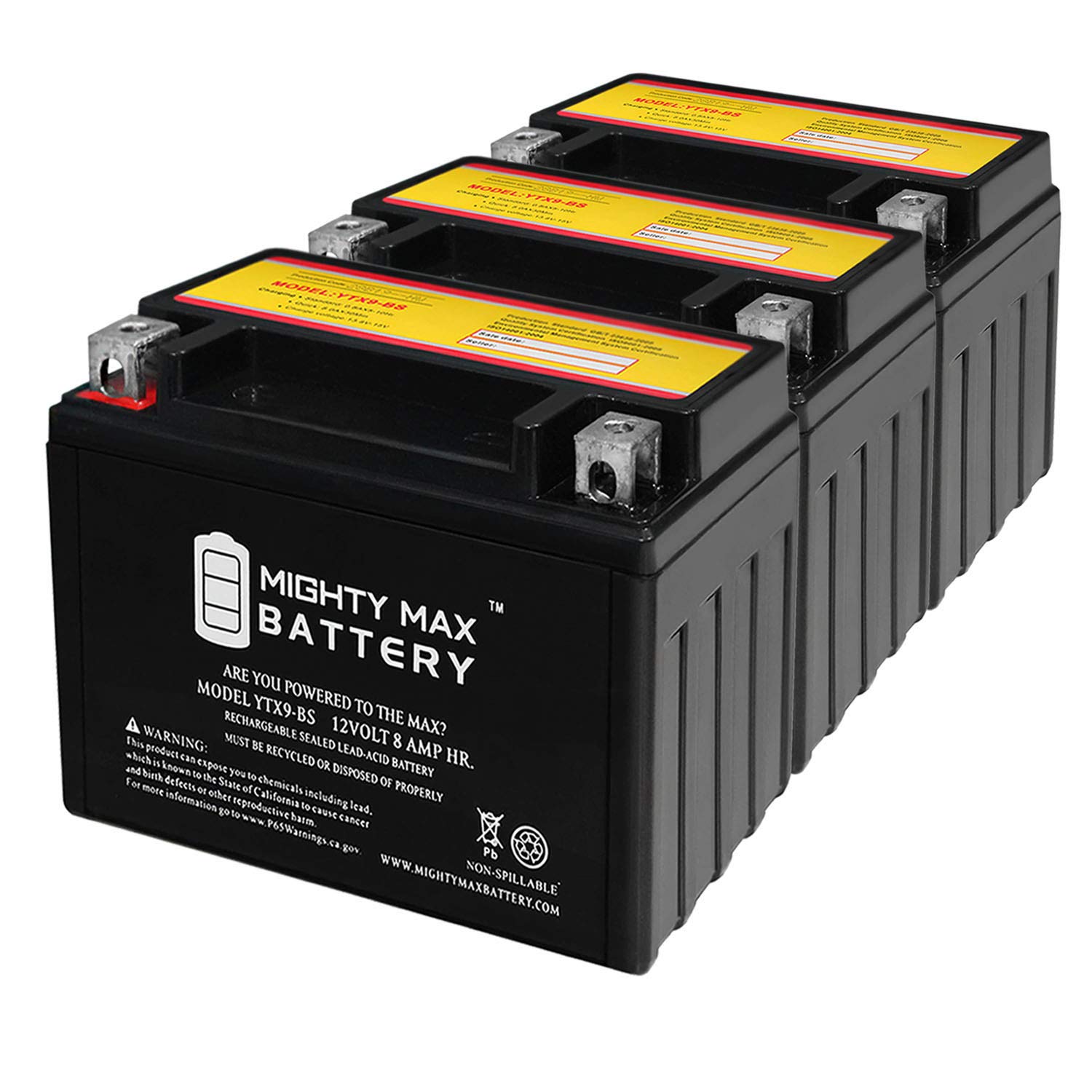 Mighty Max Battery YTX9-BS 12V 8AH Replaces SLA for Power Sports Battery - 3 Pack Brand Product