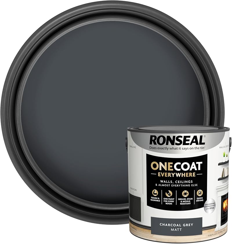 Ronseal One Coat Everywhere Paint Charcoal Grey Matt 2.5L Interior Walls
