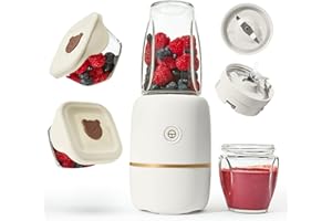 Kwiplee Bubble Blender, Baby Food Maker & Puree Blender with 2 Borosilicate Glass Cups, Compact Baby Bullet for Smoothies, Hands-Free One-Touch, 200W Motor, Cream