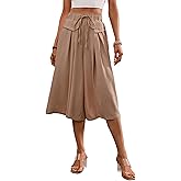 EONDOM Wide Leg Capris Pants for Women Flowy Summer Casual Elastic Waist Cropped Pants Lounge Palazzo Trousers with Pocket