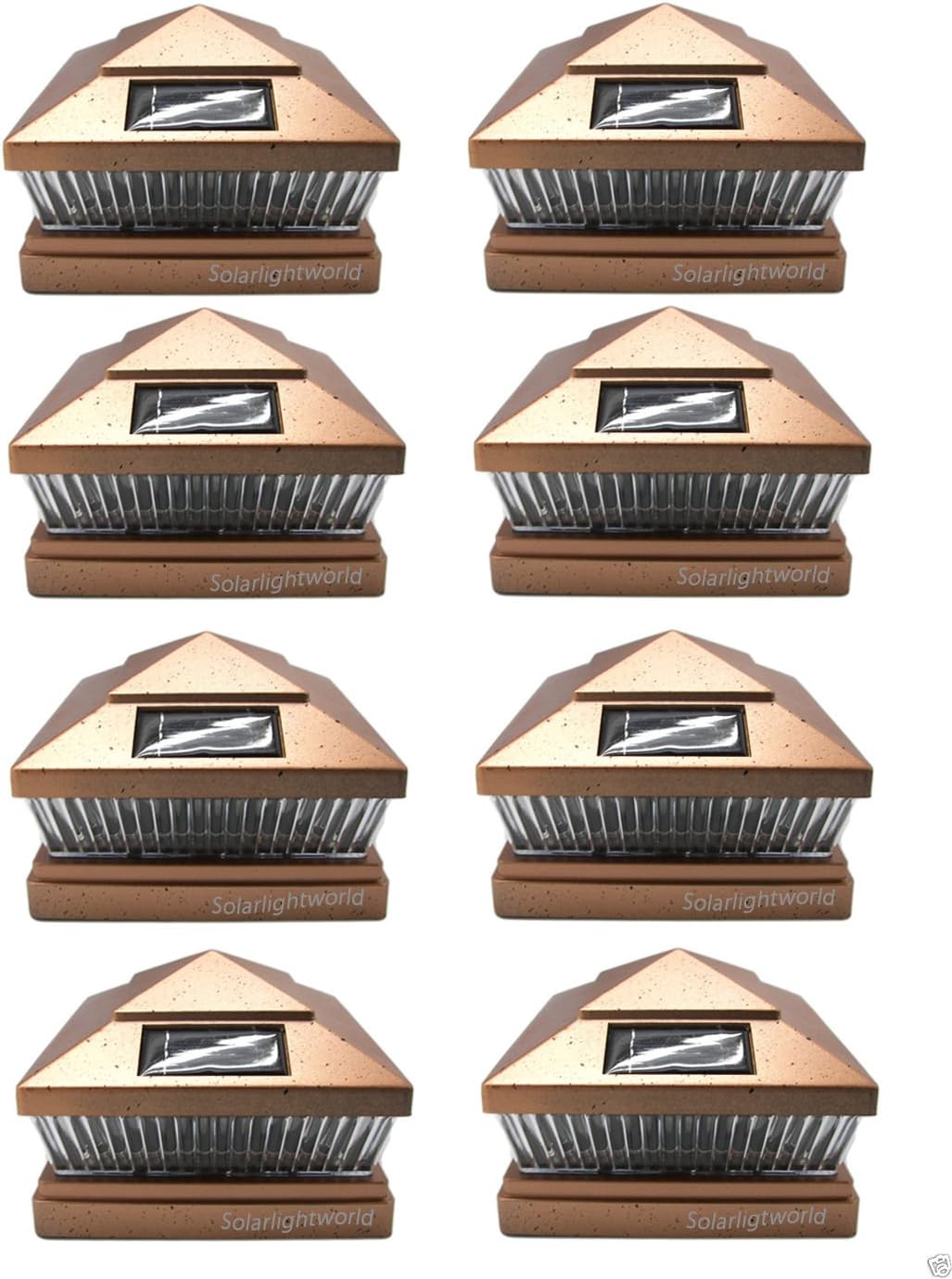 Copper Color Square 6x6 Solar Powered LED Post Cap Lights 8 Pack(for 6X6 Wood Post with 5.5 Actual Dimensions) [ Not for 6x6 Vinyl Post]