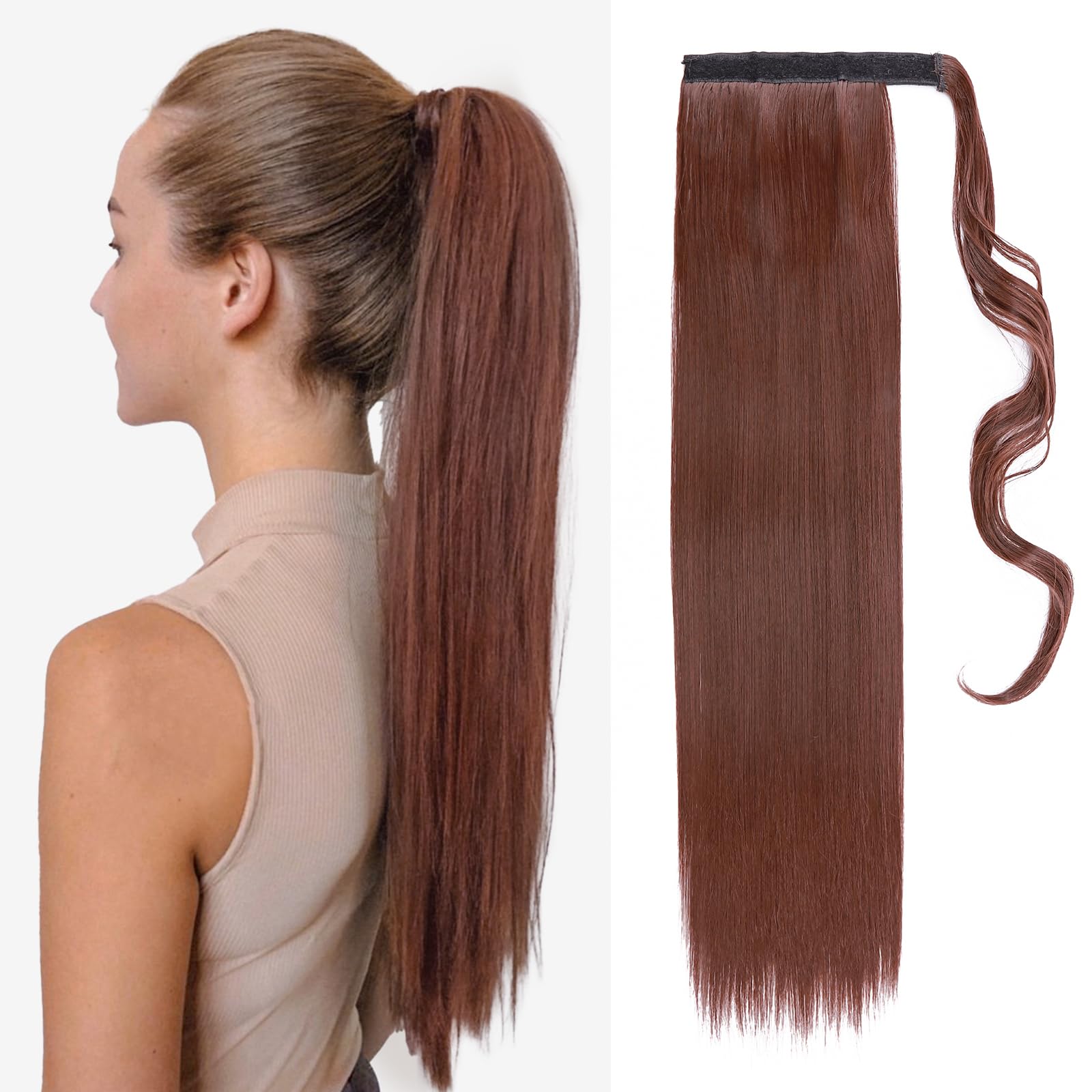 TESS Clip in Ponytail Extension Blonde 23",Hair Extensions Ponytail Synthetic Wrap Around Long Straight Fake Pony Tails Hair Pieces for Women(#33) — image 1