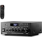 Moukey Amplifier Home Audio, 2.0 Channel Stereo Receivers with Bluetooth 5.3, Full Function Remote, FM, RCA, USB, 2 Mic in, 300W Peak Power, for Karaoke, Garage, Home Theater, MAMP3