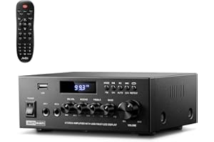 Moukey Amplifier Home Audio, 2.0 Channel Stereo Receivers with Bluetooth 5.3, Full Function Remote, FM, RCA, USB, 2 Mic in, 3