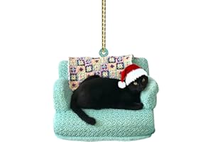 AYEBEAU Christmas Animal Ornament, Black Cat Ornaments for Christmas Tree, Cat Xmas Decor Tree Hanging, Christmas Tree Ornaments Topper Decorations, Cat Gifts for Cat Lovers (Cat2)