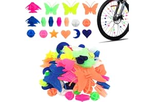 ACKLLR 133 Pieces Bike Wheel Spokes Beads, Colorful Bicycle Decoration Spoke Plastic Clip Round Decor Beads for Kids, Assorted Color and Shapes