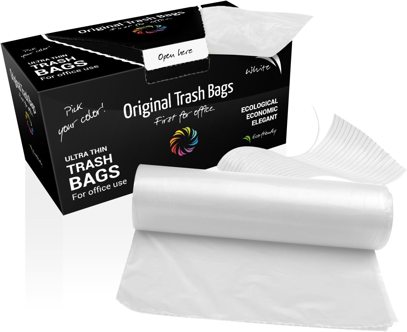 First for Office Ecological Ultrathin Trash Bags, 80 Pack, 13 Gallon, White