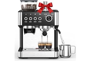 Electactic Espresso Machine with Grinder, 20 Bar Expresso Coffee Machines with Milk Frother Steam Wand, Professional Espresso Maker with Removable Water Tank, Cappuccino & Latte Machine for Home