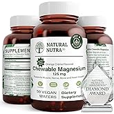 Natural Nutra Chewable Magnesium Supplement with Citrate and Chelate for Kids and Adults, Promotes Better Sleep, Best Pure Mag Chew for Muscle, Nerve, Bone, and Heart Health, 125mg, 50 Vegan Wafers
