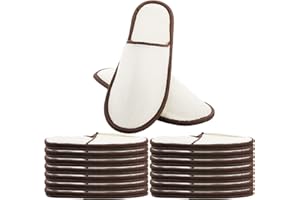 Frcctre 15 Pairs Disposable Slippers, Non-Slip Closed Toe Comfortable Fleece Cloth Disposable Spa Slippers for Women and Men Hotel Party Guest Travel Home Salon Use, Beige with Brown Edge