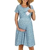 OUGES Womens 2025 Short Sleeve Summer Floral Maternity Dresses Nursing Gown Breastfeeding Clothes