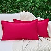 LIGICKY Hot Pink Outdoor Lumbar Pillows Waterproof Pillow Covers 12x20 Inch Pack of 2 Decorative Rectangle Solid Color Pillows with Wide Edge Cushion Cover for Patio Tent Garden Couch Balcony