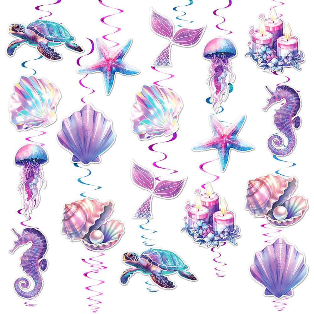 Photo 1 of 18pcs Ocean Theme Hanging Swirls - Mermaid & Sea Creature Decor for Under The Sea, Birthday Party Streamer, Parties Decoration Baby Shower.