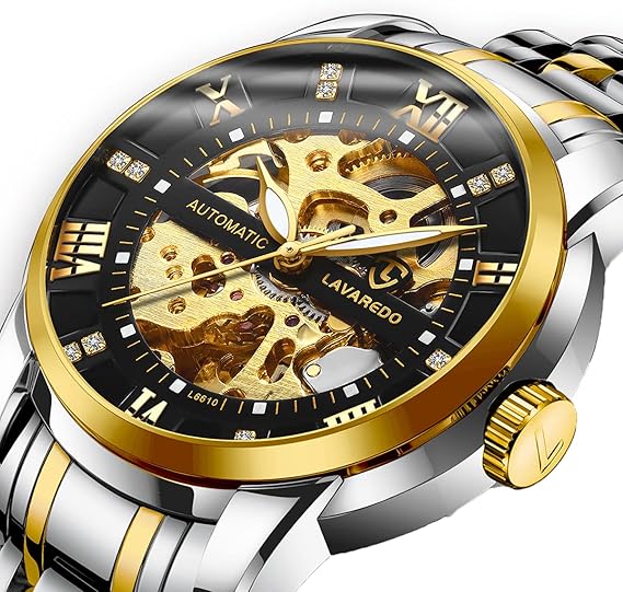 Amazon 腕時計 メンズ腕時計 機械式 スケルトン ス テンレススチール 高級 防水 自動 自動巻き ルミナス ダイヤモンド ローマ数字 ダイヤル 時計ゴールドブラック 腕時計 腕時計 通販